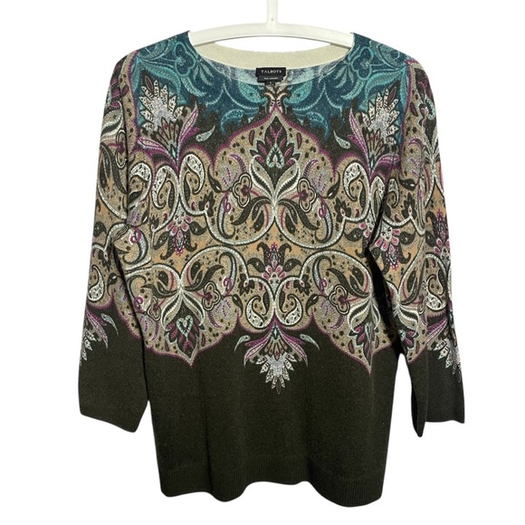 Talbots Audrey Pure Cashmere Sweater Paisley 3/4 Length Sleeves - Picture 2 of 11